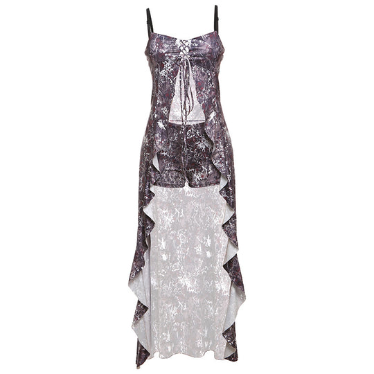 Damen Elegantes Maxi-Kleid mit einzigartigem Schlitzdesign und raffinierten Rüschendetails EB