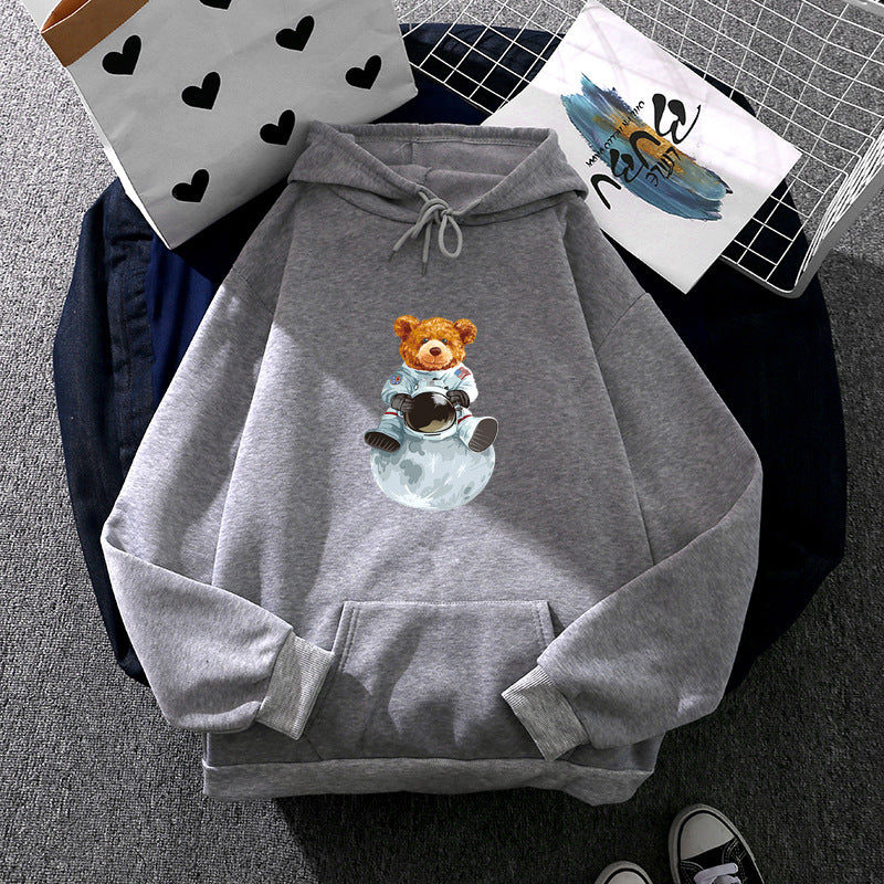 Damen nan weicher Oversize-Kapuzenpullover mit kawaii Pilzfrosch-Print, Kängurutasche und gerippten Bündchen EB