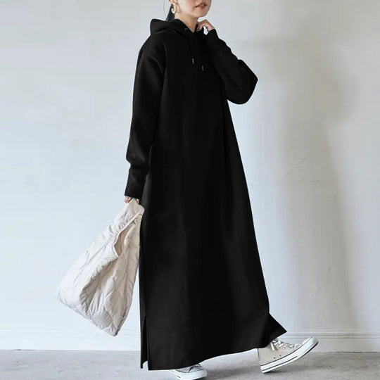 Damen nan Oversize Kapuzenmaxikleid mit geradem Schnitt und Seitenschlitz EB
