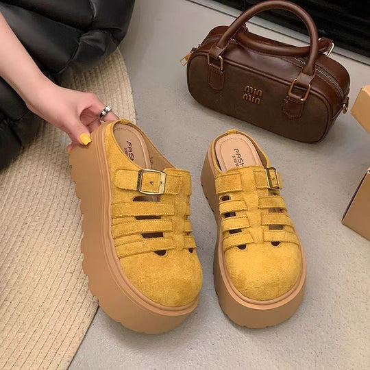 Damen Plateau Clogs mit offenen Riemen und modischer Schnalle EB