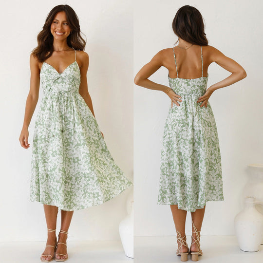 Damen Midikleid mit Floralem Muster und Verstellbaren Spaghettiträgern EB
