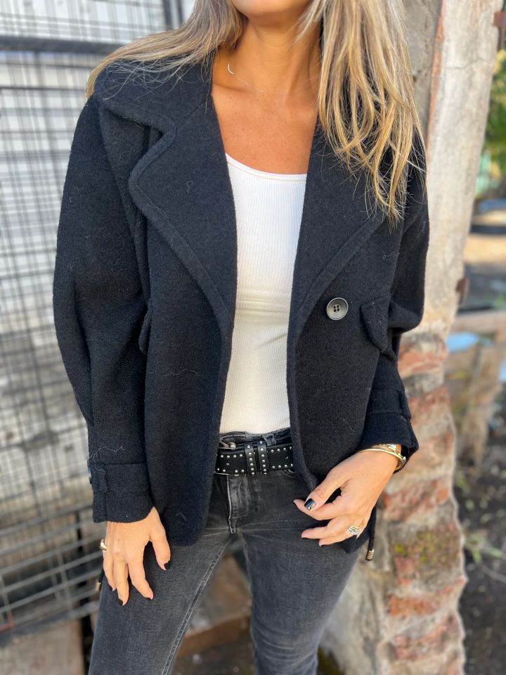 Damen Oversized Nachtjacke aus weichem Wollmix mit praktischen Taschen EB