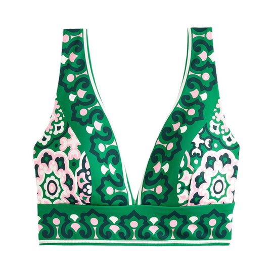Damen Bikini-Oberteil mit tiefem V-Ausschnitt und floralem Muster EB