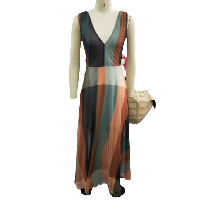 Damen Langes Maxikleid mit tiefem V-Ausschnitt und fließendem Schnitt EB