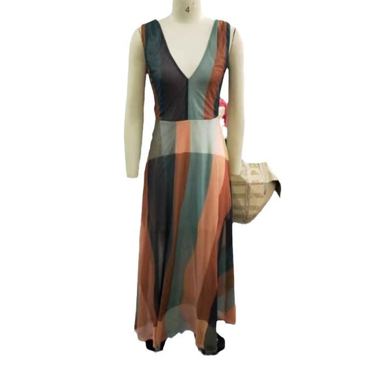 Damen Langes Maxikleid mit tiefem V-Ausschnitt und fließendem Schnitt EB