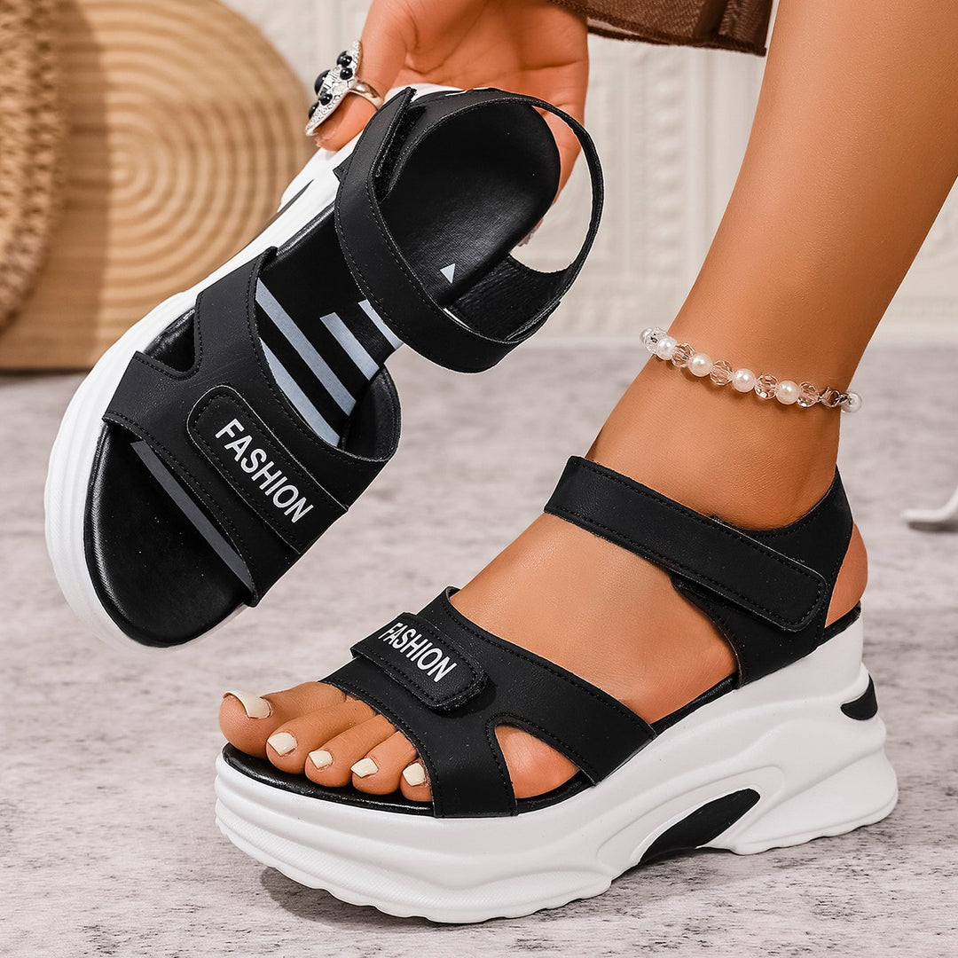 Damen Sportliche Wedge-Sandalen mit verstellbaren Riemen und komfortablem Fußbett EB