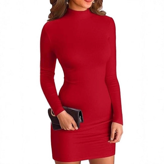 Damen Figurbetontes Rollkragen‑Minikleid aus Stretch‑Jersey mit Langarm EB