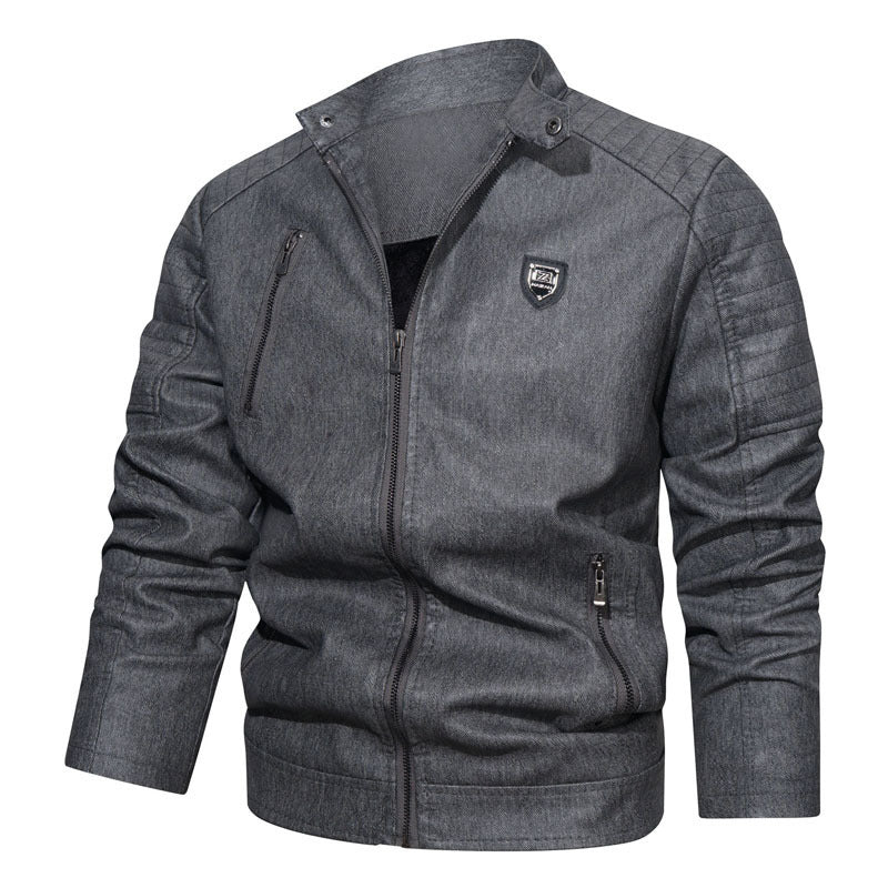 Herren Denim-Optik Bomberjacke mit Stehkragen und gesteppter Schulterpartie EB