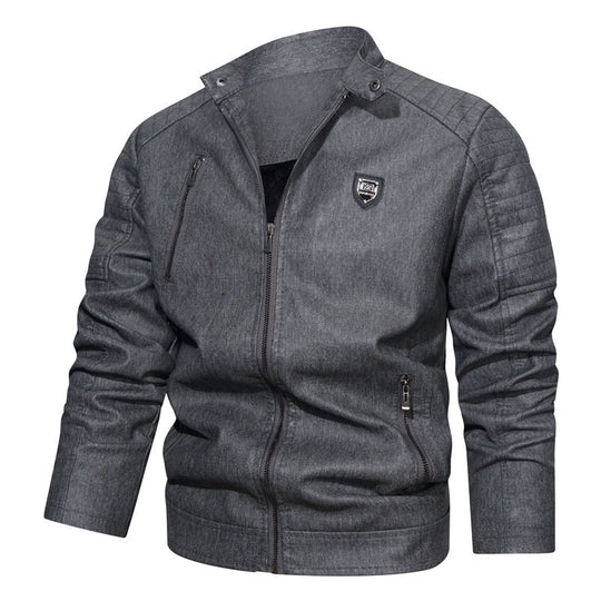 Herren Denim-Optik Bomberjacke mit Stehkragen und gesteppter Schulterpartie EB