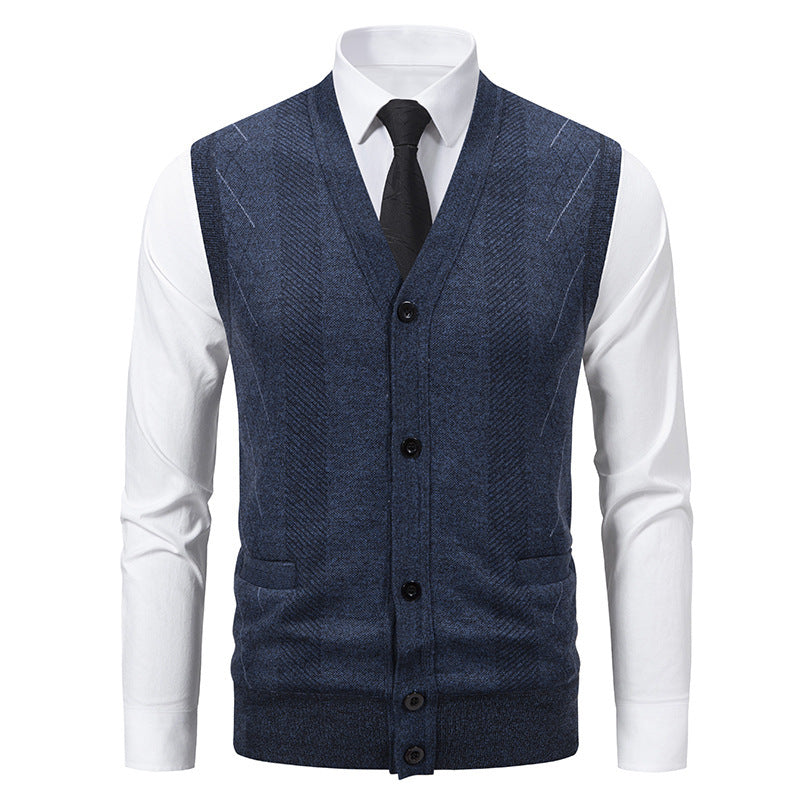 Herren Strickjacke mit klassischem V-Ausschnitt und feinem Zopfmuster EB