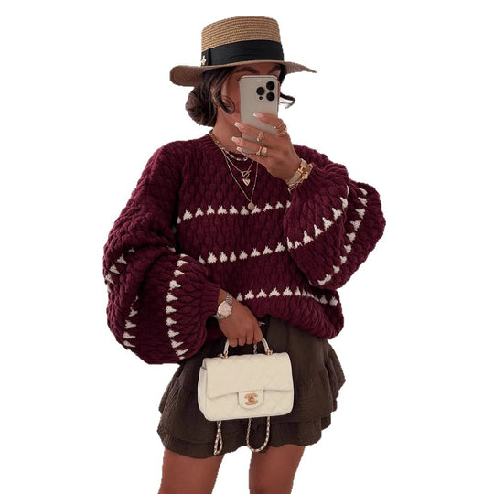 Damen modischer Pullover mit weitem Schnitt und strukturiertem Design EB