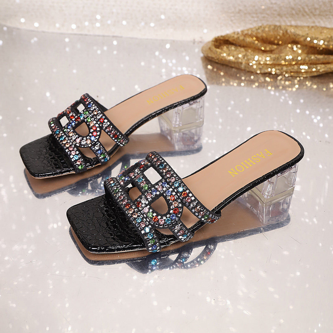 Damen Glitzernde Absatzsandalen mit funkelnden Strassapplikationen EB