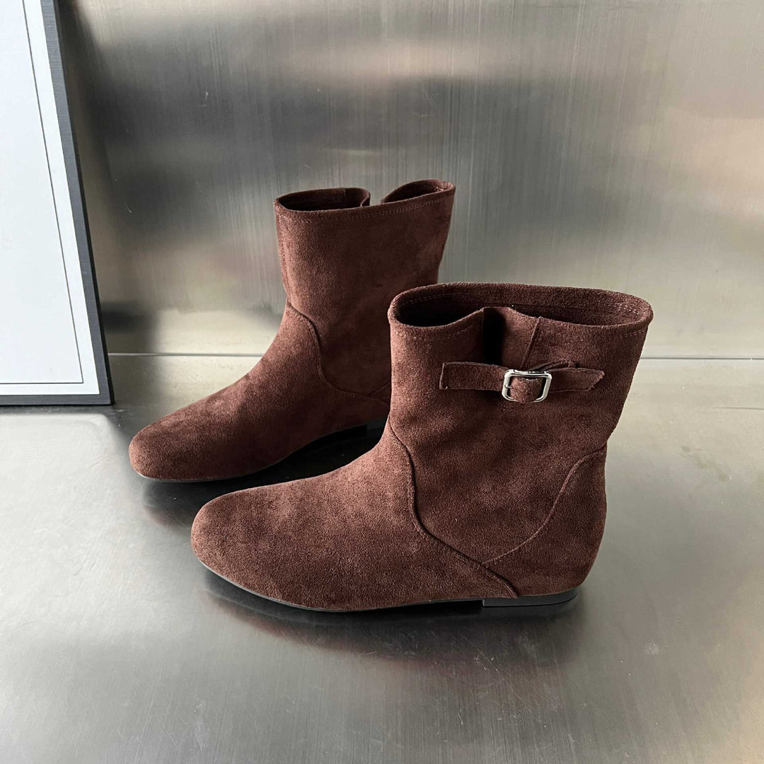 Damen elegante Stiefeletten aus weichem Wildleder mit modischem Schnallenverschluss EB