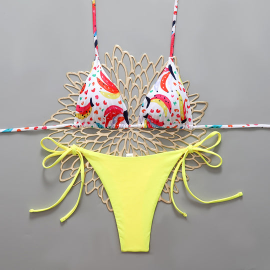 Damen Bikini-Set mit bunten Motiven und verstellbaren Seitenbändern EB