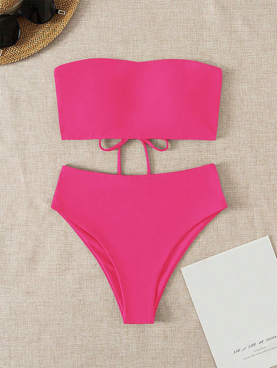 Damen Bandeau-Bikini mit hochgeschnittenem Unterteil EB