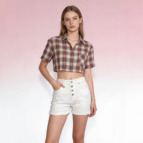 Damen cropped Denim-Jacke mit zwei Taschen EB