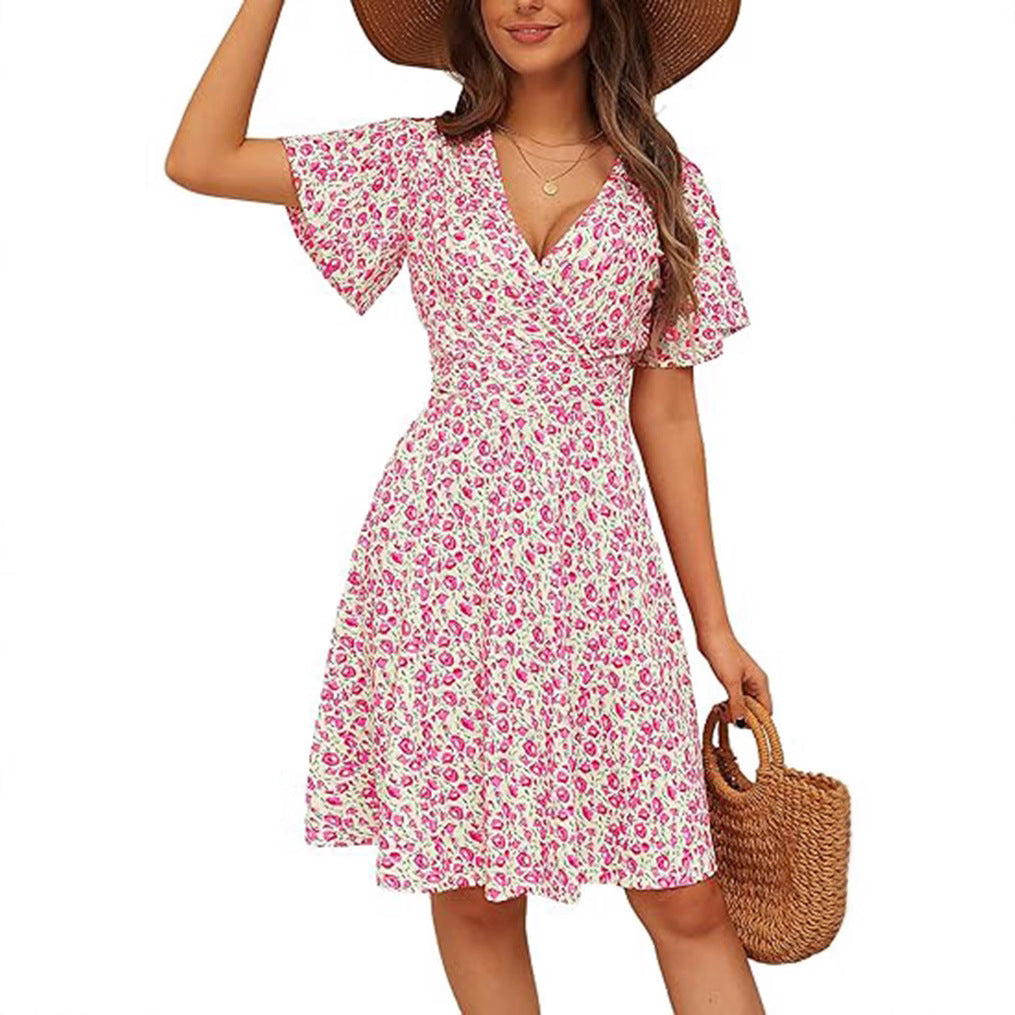 Damen Kurzarm Sommerkleid mit floralem Muster EB