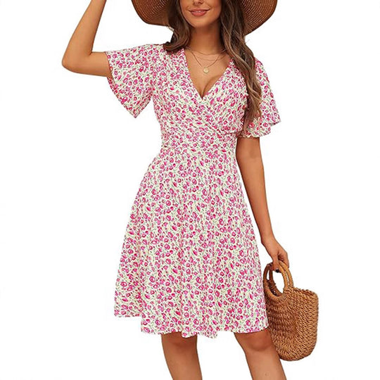 Damen Kurzarm Sommerkleid mit floralem Muster EB
