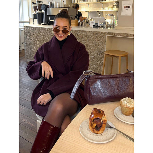 Damen Komfortabler Oversized-Mantel mit breitem Kragen EB