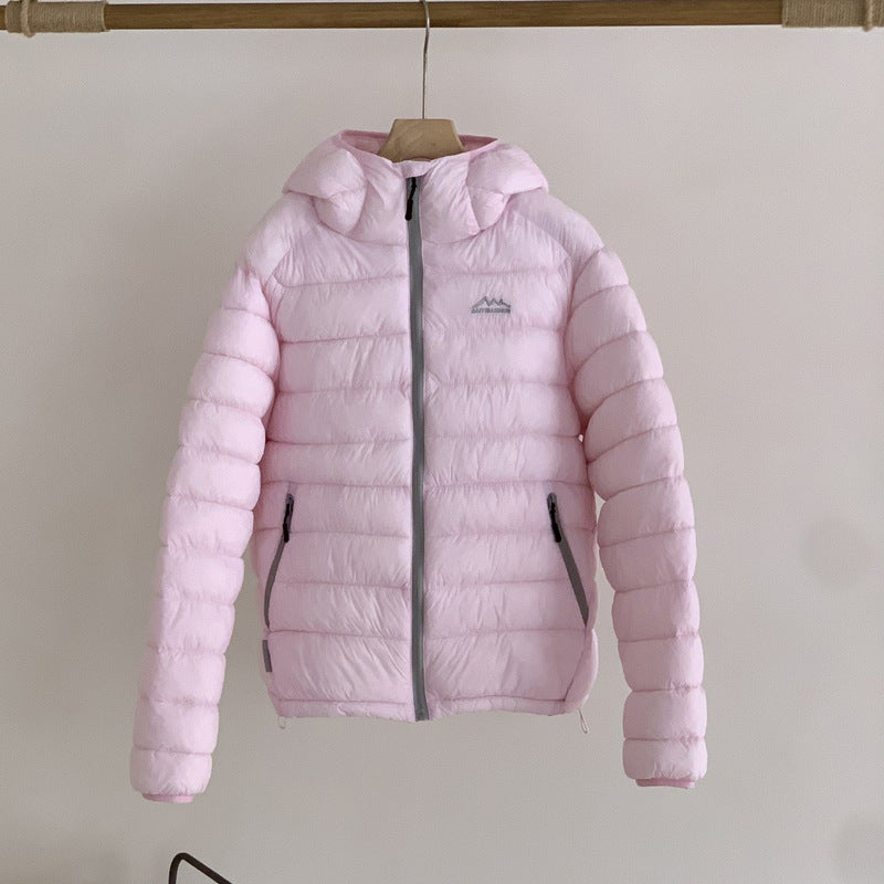 Damen ultraleichte Pufferjacke mit abnehmbarer Kapuze und elastischem Saum EB