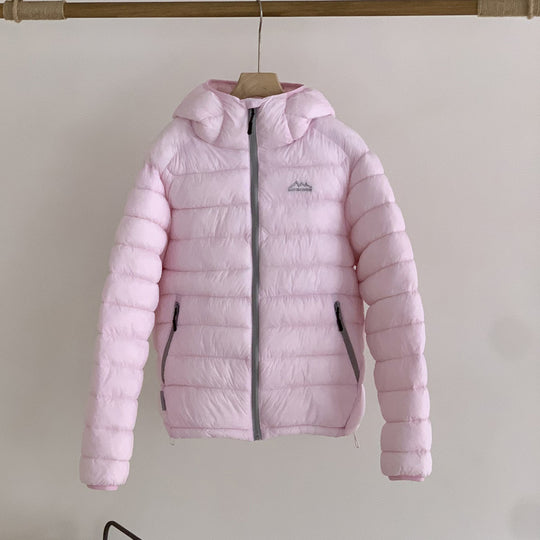 Damen ultraleichte Pufferjacke mit abnehmbarer Kapuze und elastischem Saum EB