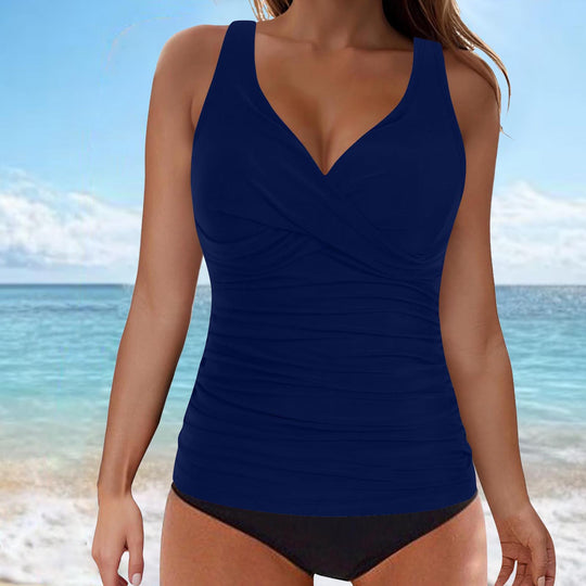 Damen elegantes Wickel-Badeoberteil mit Rüschen EB
