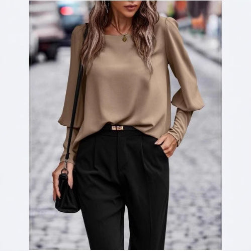 Damen elegante Bluse mit puffärmeligen Details und strukturiertem Stoff EB