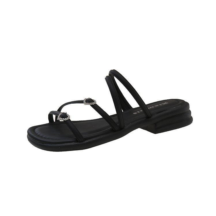 Damen elegante Riemen-Sandalen mit zierlichem Schmuckdetail EB