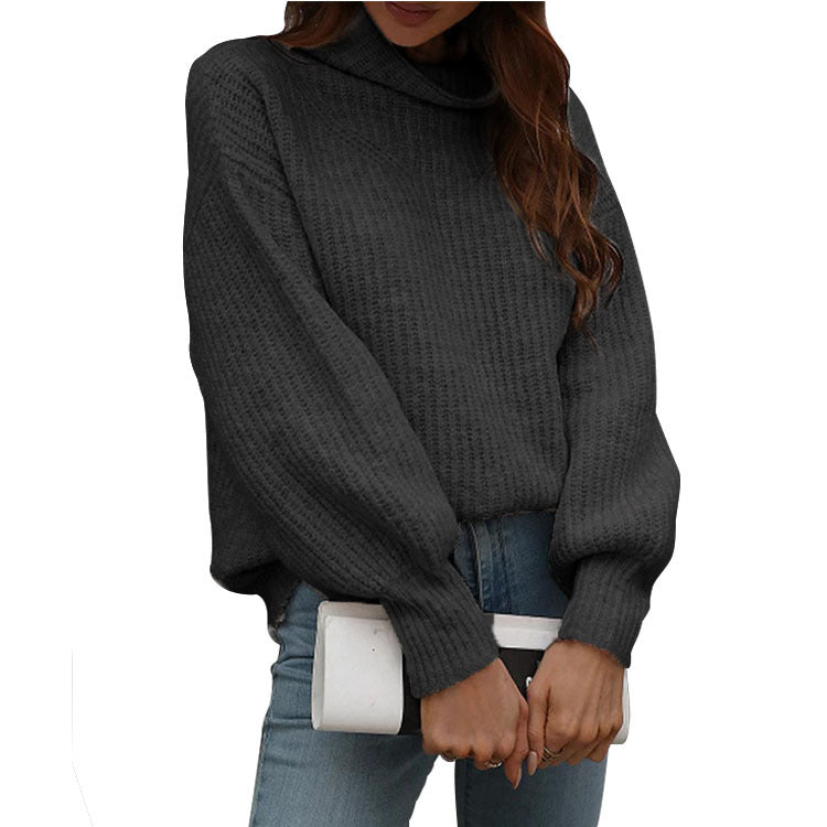 Damen Oversized Strickpullover mit hohem Kragen und Rippstruktur EB