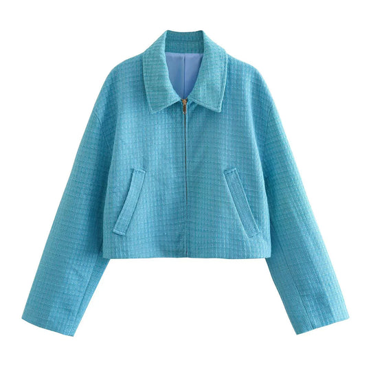 Damen cropped Jacke mit strukturierter Oberfläche und seitlichen Eingrifftaschen EB
