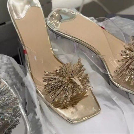 Damen Glamouröse und transparente Slipper EB