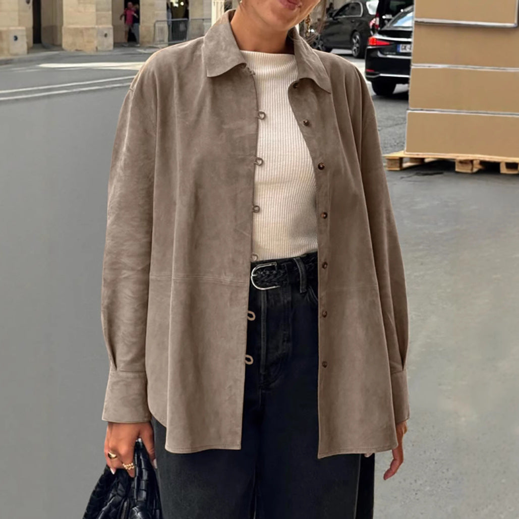 Damen Sanfte Kunstlederjacke mit Knopfverschluss EB