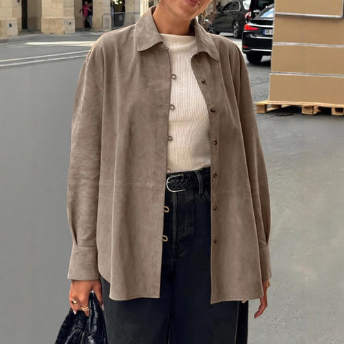 Damen Sanfte Kunstlederjacke mit Knopfverschluss EB