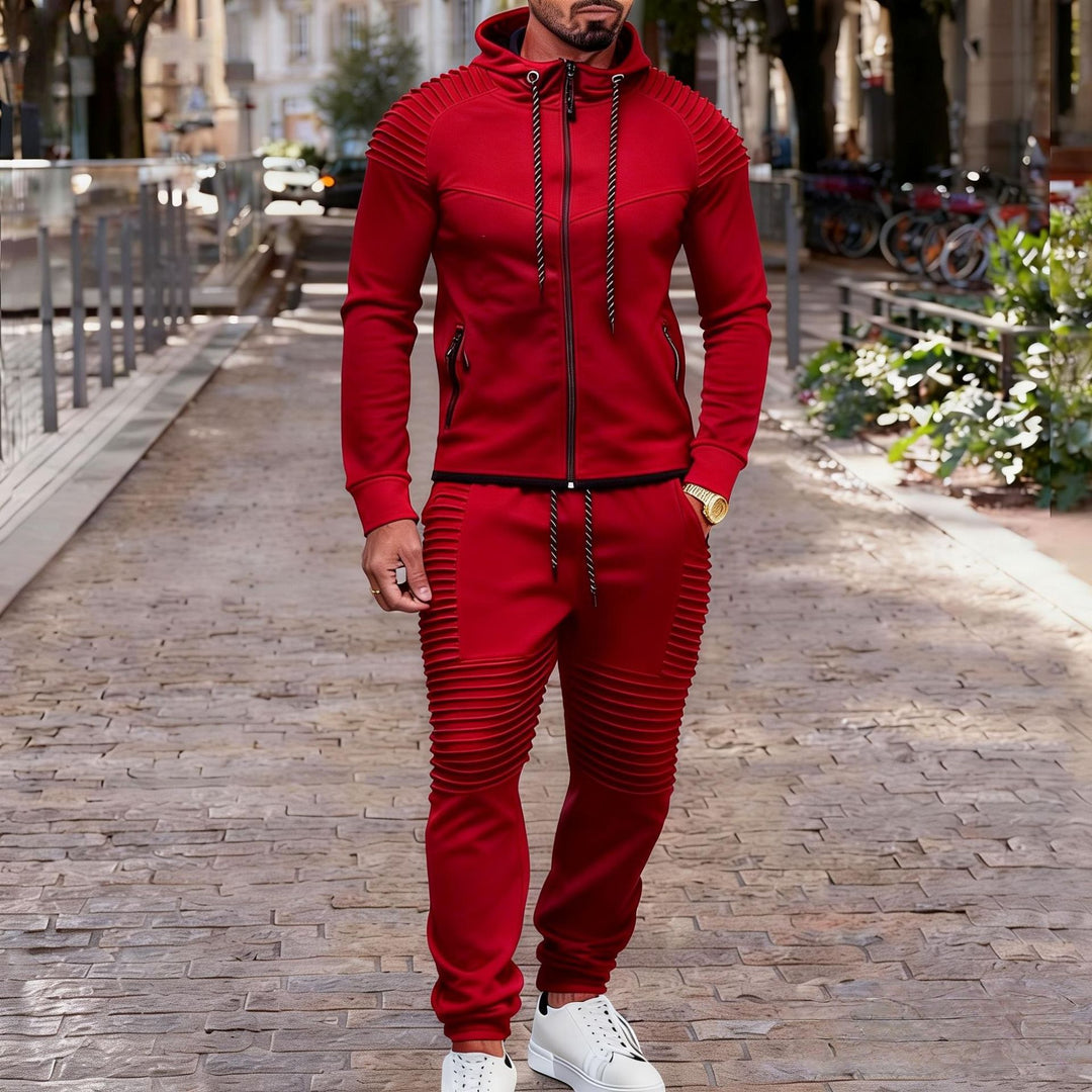 Herren nan sportives Kapuzen-Sweatset mit gerippten Biker-Paneelen EB