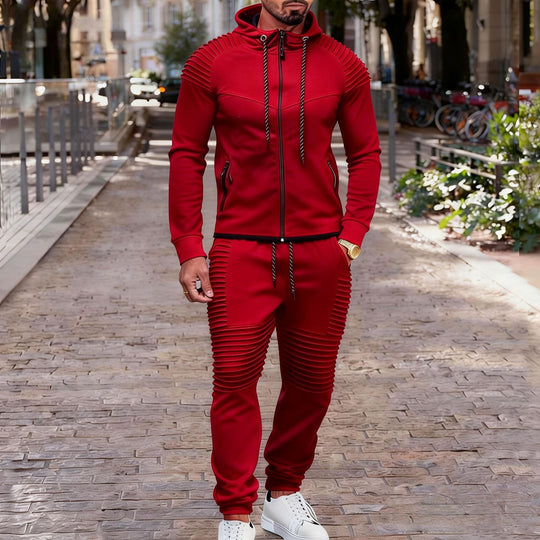 Herren nan sportives Kapuzen-Sweatset mit gerippten Biker-Paneelen EB