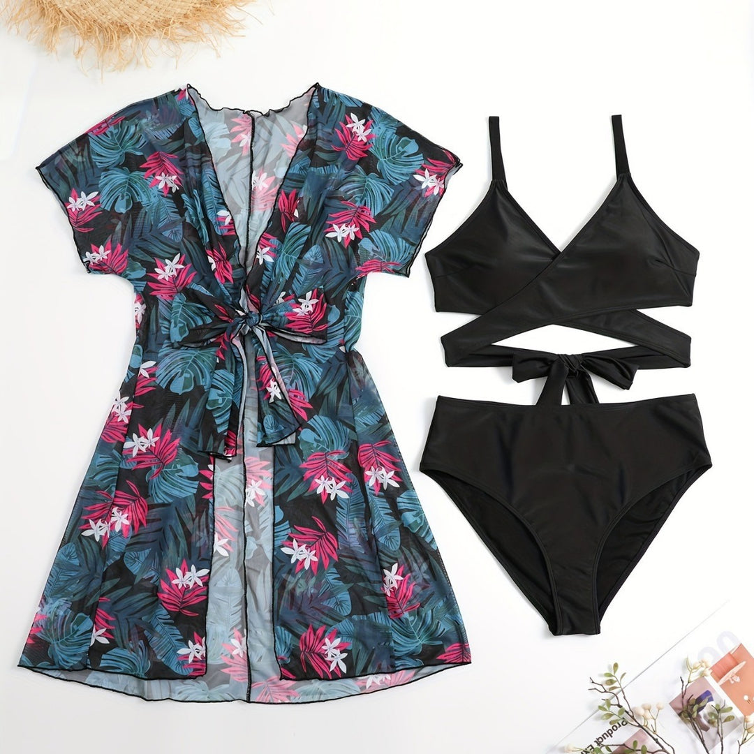 Damen Wickelkleid und Bikini-Set EB