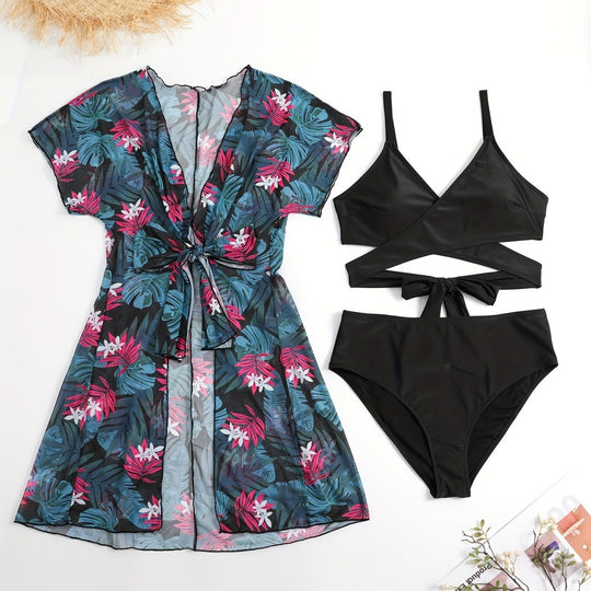 Damen Wickelkleid und Bikini-Set EB