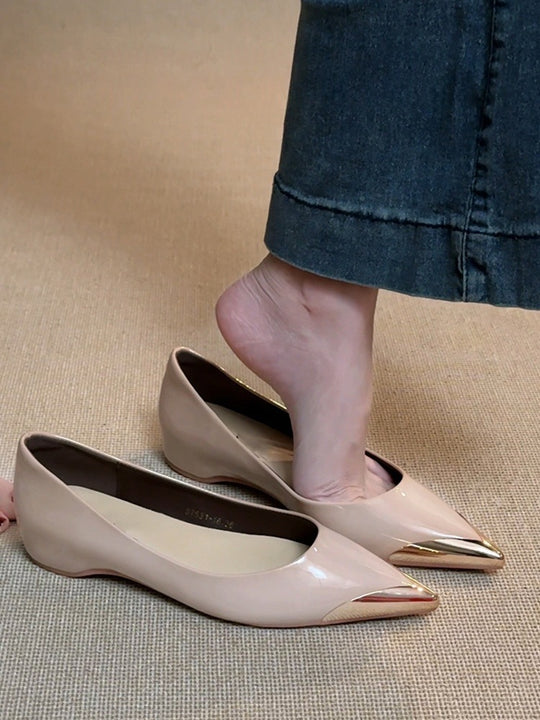Damen spitze Ballerinas mit glänzendem Obermaterial und feinem Akzent EB