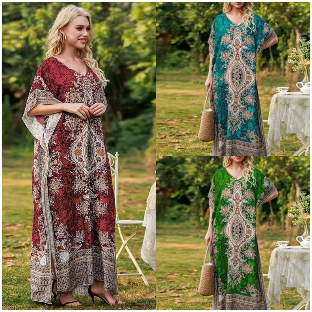 Damen Maxikleid mit elegantem floralem Muster und V-Ausschnitt EB