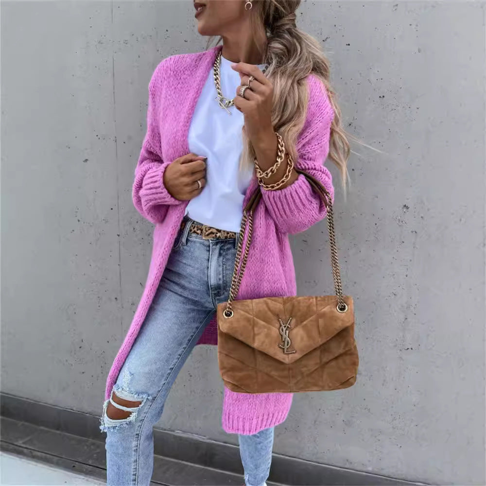 Damen Strickmantel mit lässigem, offenem Design und weichem Material EB