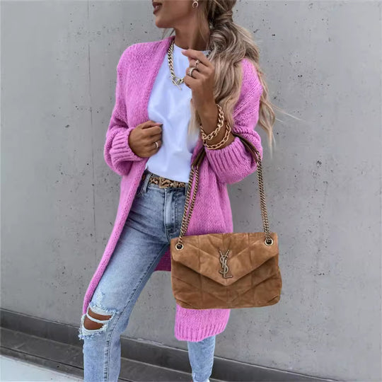 Damen Strickmantel mit lässigem, offenem Design und weichem Material EB