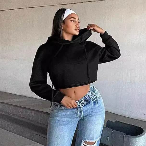 Damen Cropped Hoodie mit lässigem Schnitt und Kapuze EB
