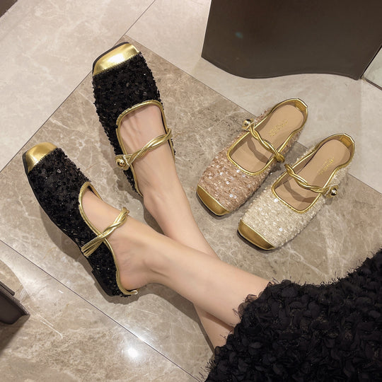 Damen elegante Slip-On Balettschläppchen mit glitzernden Applikationen EB