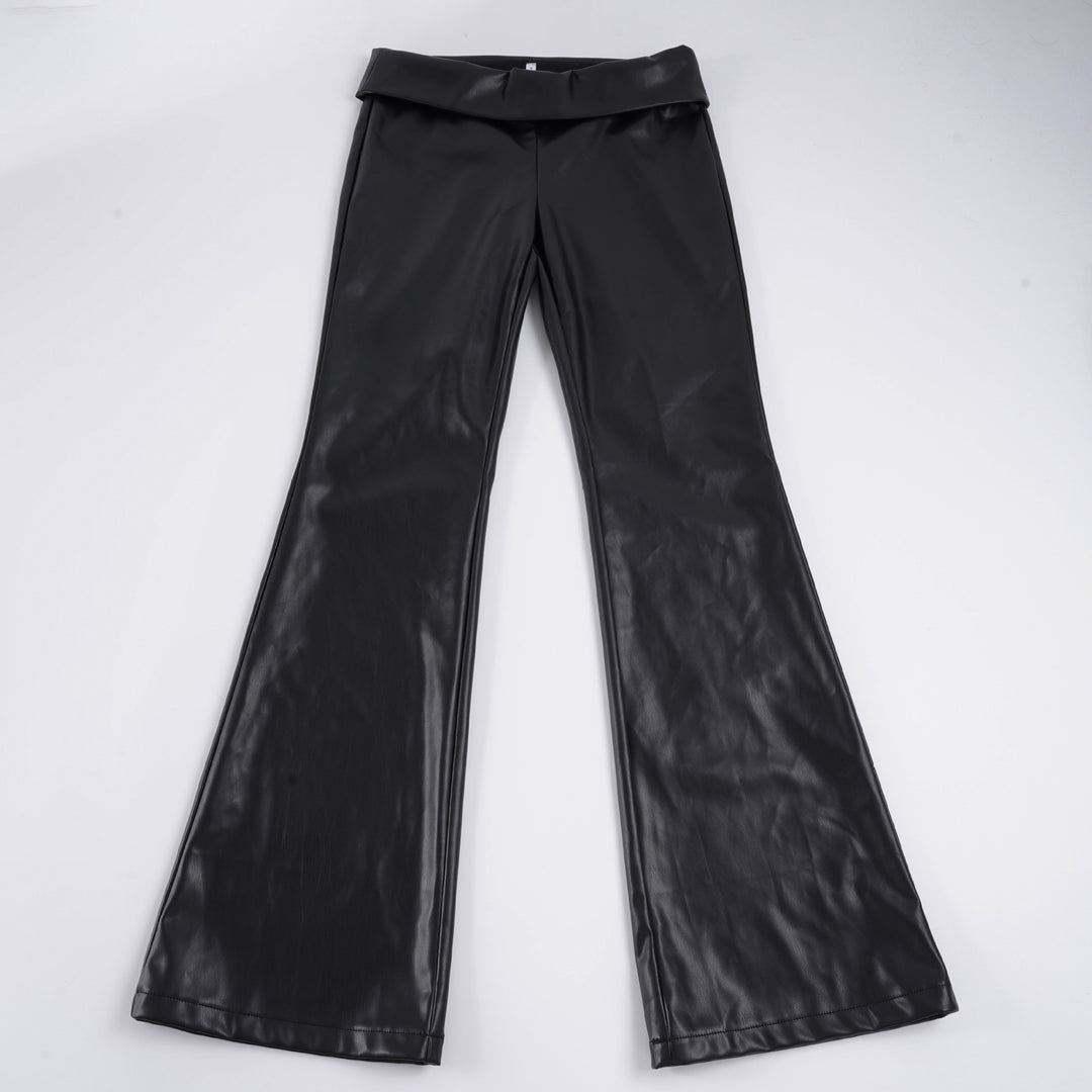 Damen modische Flared-Hosen aus Lederimitat EB