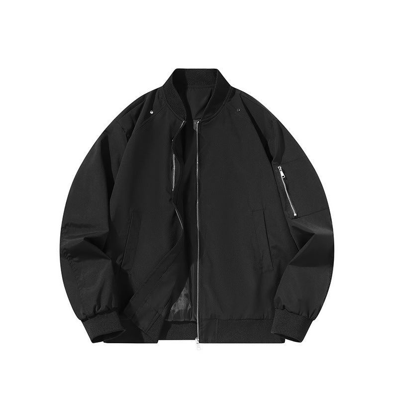 Men's  minimalist matte-shell relaxed-fit flight bomber jacket with sleeve utility zip pocket EB