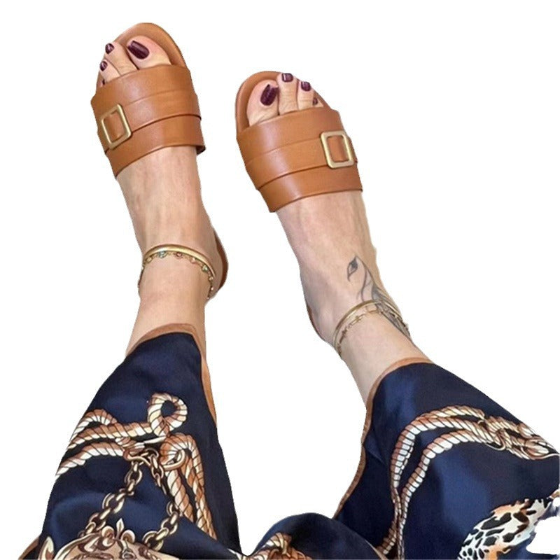Damen modische Riemchen-Sandalen mit elegantem Schnallen-Detail EB