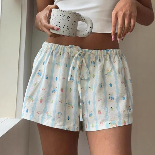 Damen entspannte Kurzpyjamahose mit buntem Druck und elastischem Bund EB