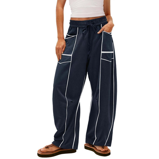 Damen nan weite Lounge-Hose mit Kordelzug, Kontrastpaspelierung und Cargo-Taschen EB
