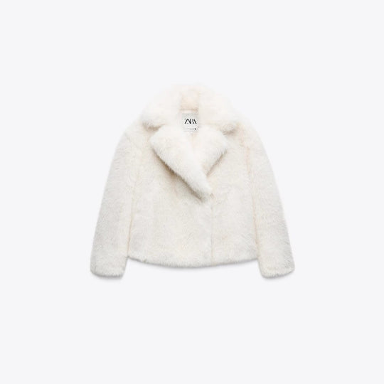 Damen Plüschige Kurzjacke mit breitem Kragen EB