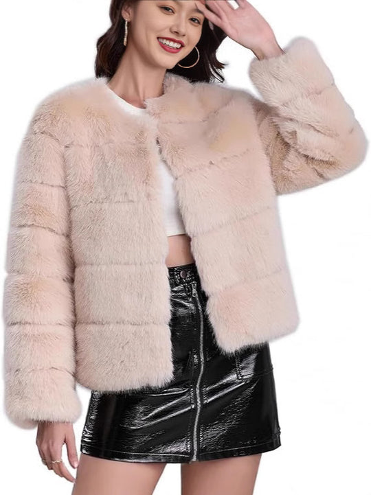 Damen trendige Kunstpelzjacke EB